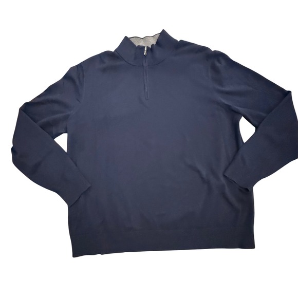 Lands' End Mens Quarter Zip Pullover Sweater XL (46-48) Supima Cotton Navy Blue - Picture 1 of 3
